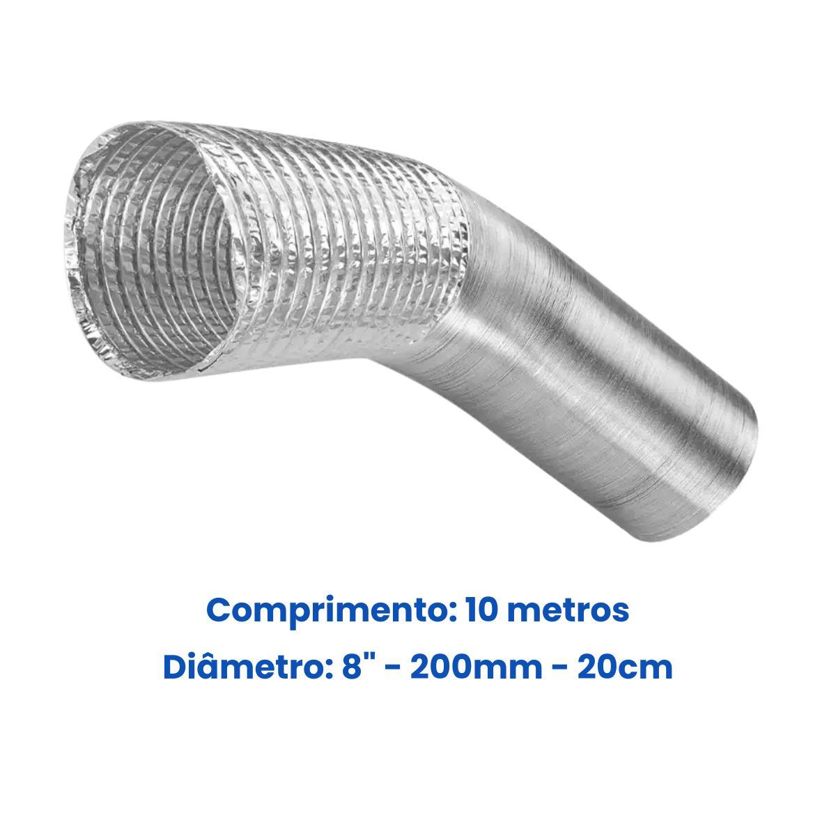 Duto Flexível Alumínio 8 Pol X 10M 200Mm Ventilação Coifa