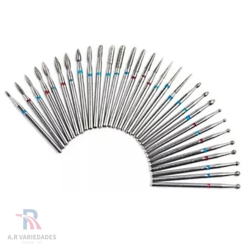 Miniatura Kit 30 Brocas Diamantadas Profissionais Unhas De Porcelanas