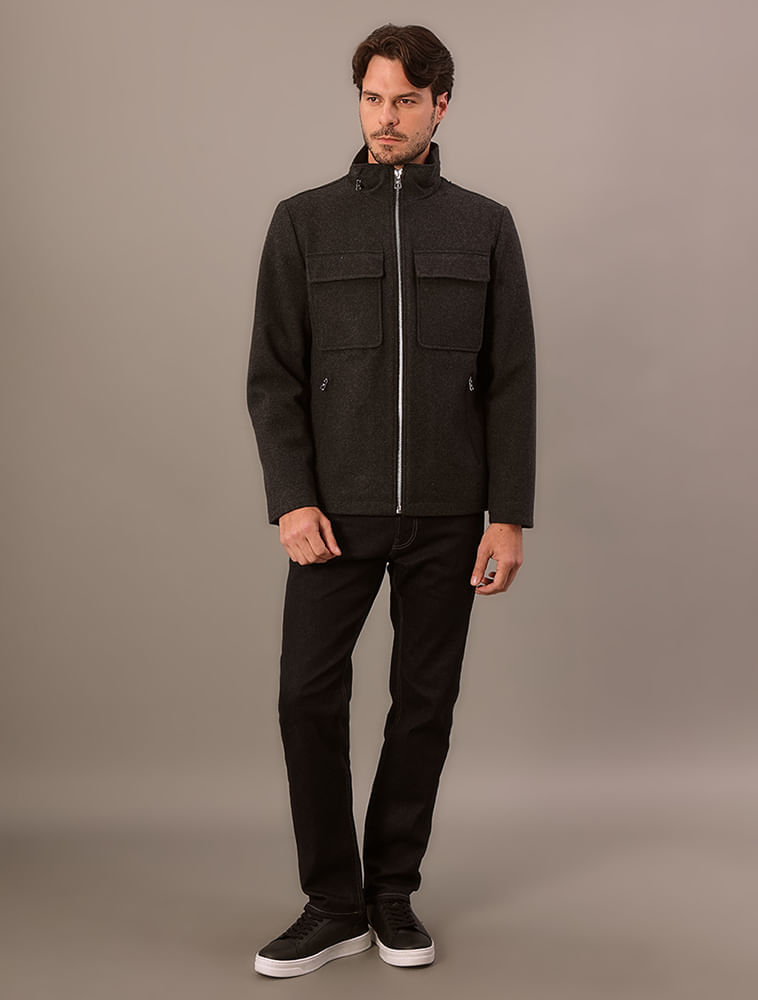 Casaco Masculino Lã Bolsos Embutidoscalvin Klein Jeans - Chumbo