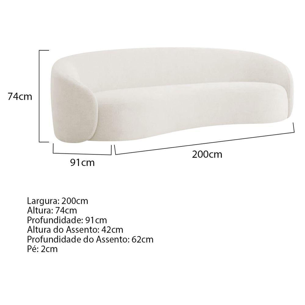 Kit Sofá 3 Lugares 200cm E 2 Poltronas Orgânica Luxo Recepção Amore Bouclé Cor Branco