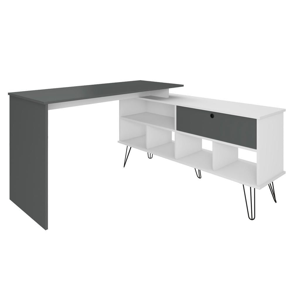 Miniatura Mesa Para Escritório Escrivaninha Em L Home Office Kalil A02 Branco Grafito - Lyam Decor