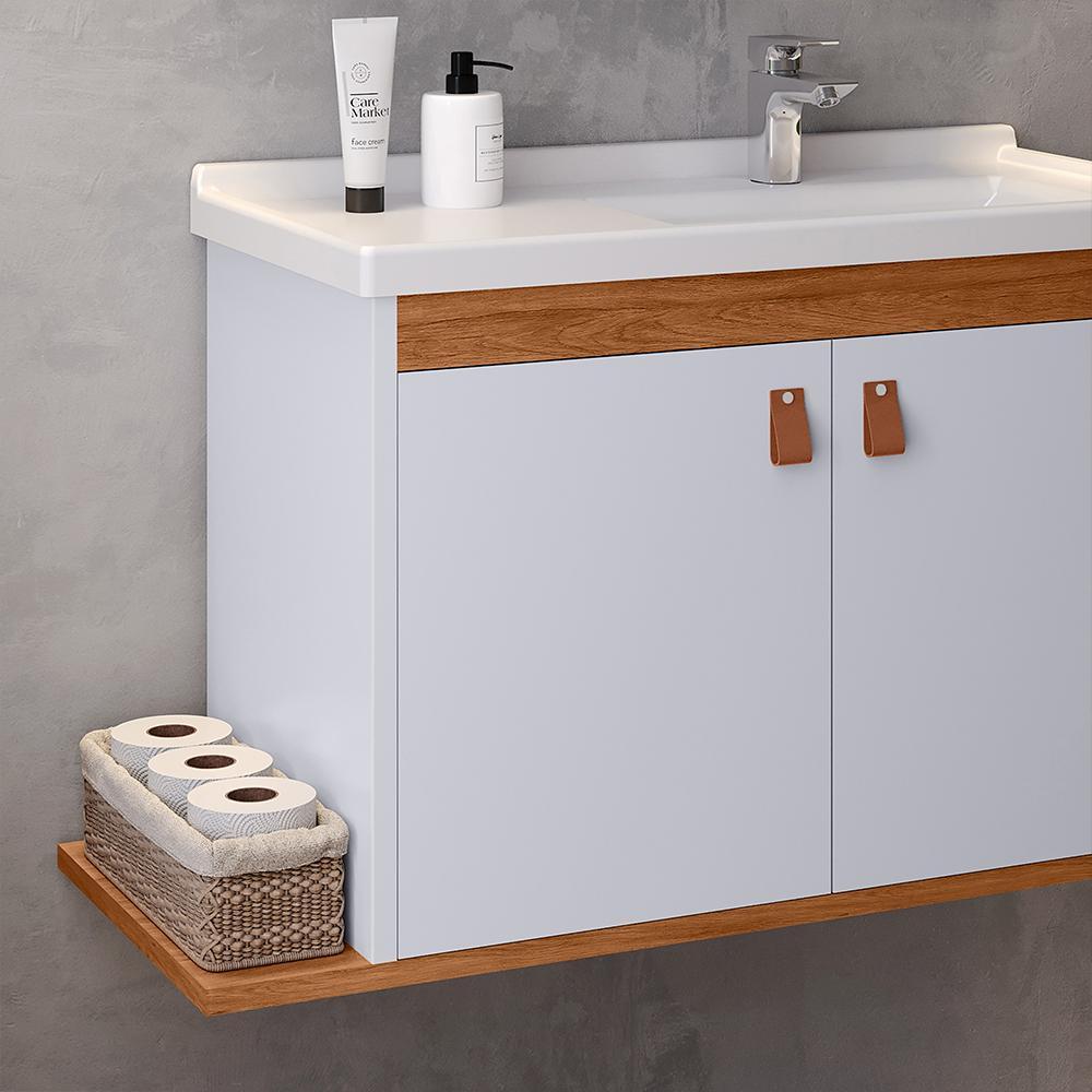 Miniatura Gabinete Banheiro Com Pia E Espelheira Arion - Branco/Nature