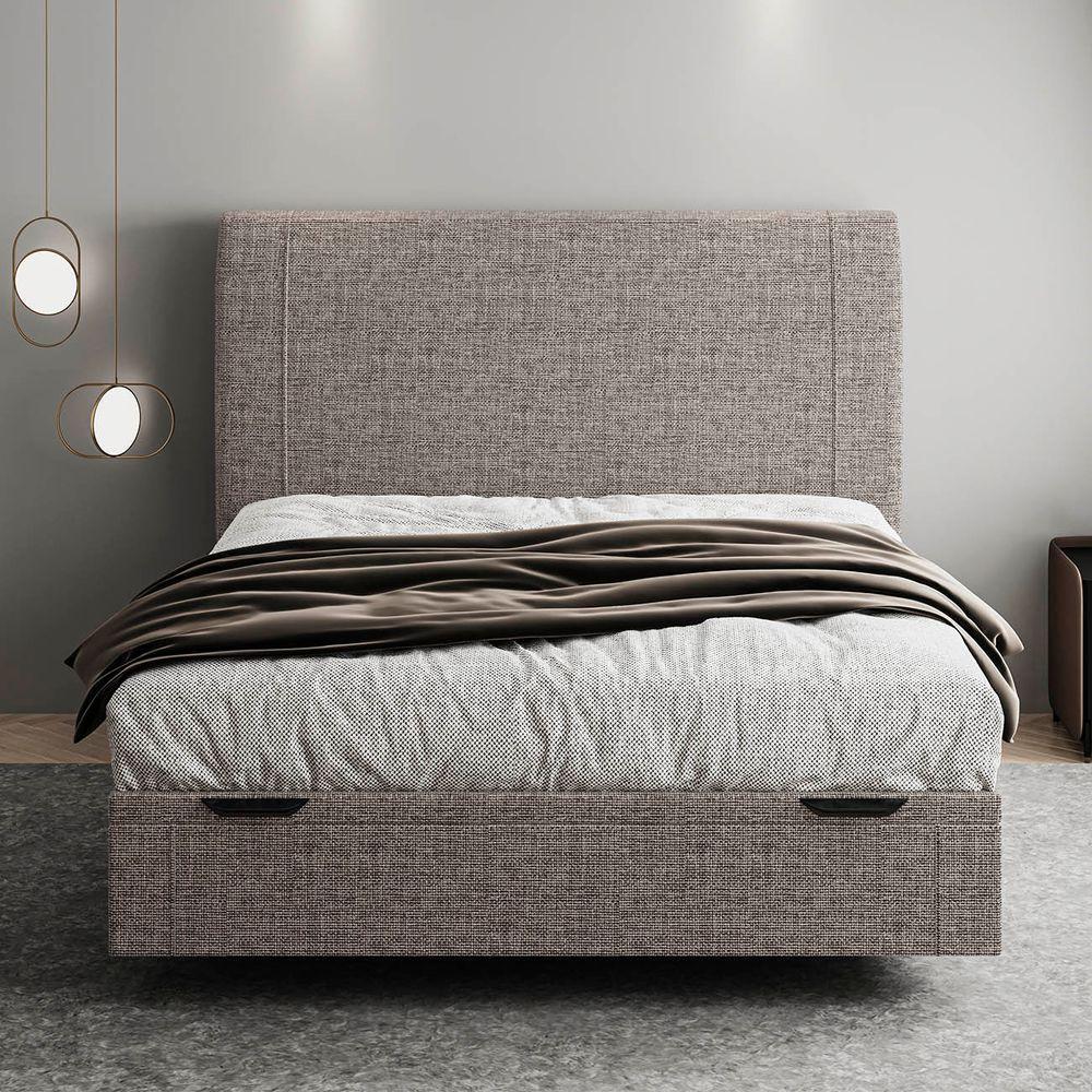 Cama Casal Flutuante Baú Cabeceira 140cm Fly S05 Linho Marrom - Mpozenato