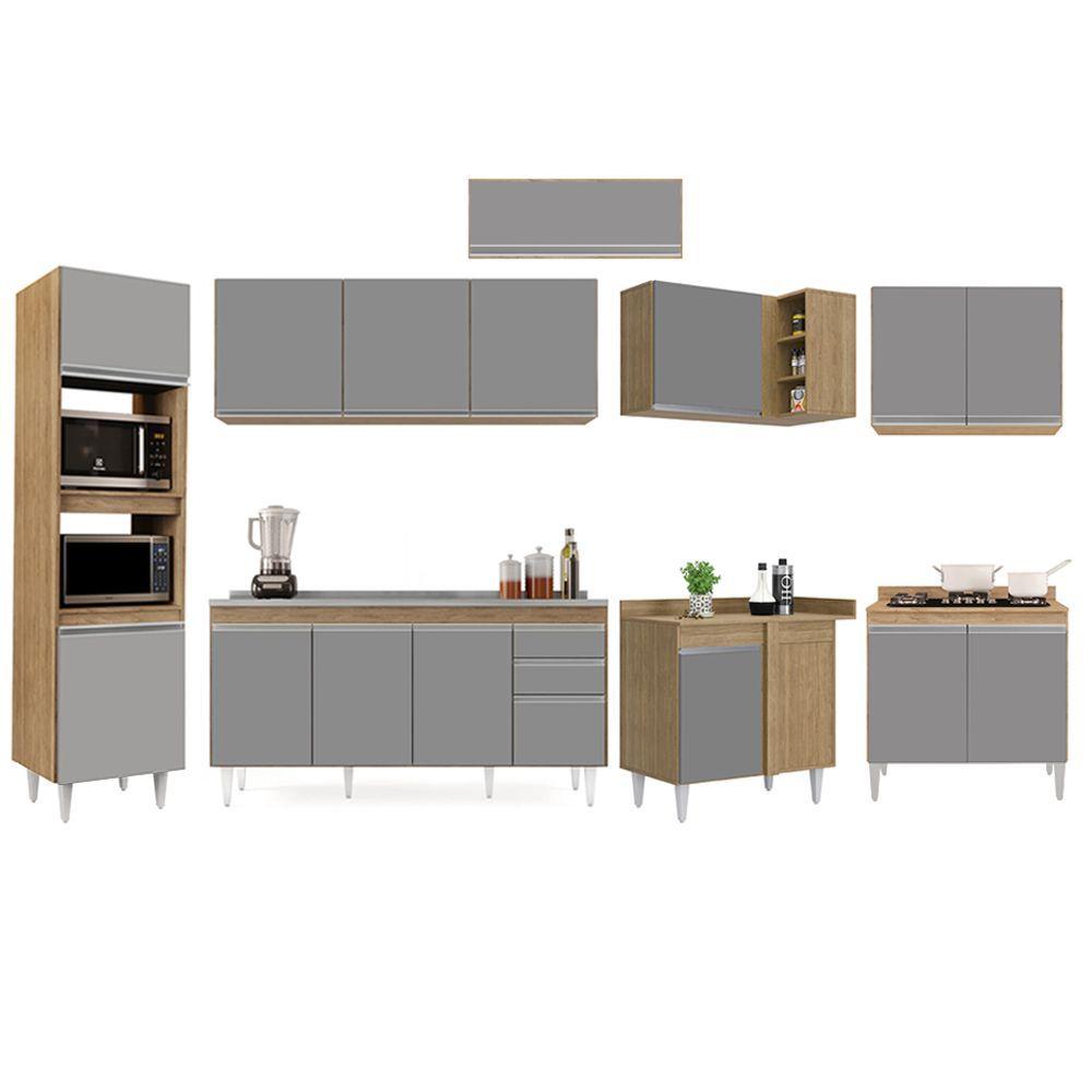 Miniatura Armário De Cozinha Modulada De Canto 8 Peças Cp09 Balcão Com Pia Inox Castanho/cinza - Lumil