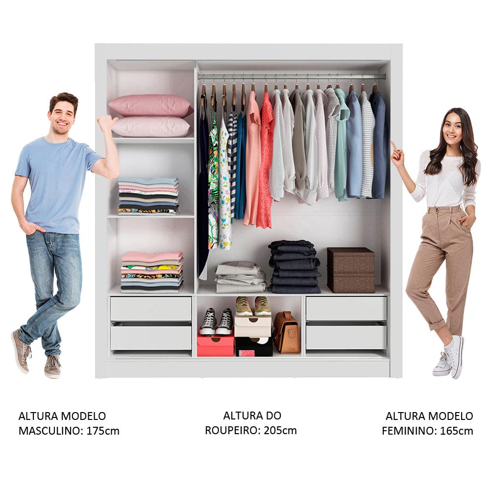 Miniatura Guarda-Roupa Casal Madesa Lyon Plus 3 Portas de Correr com Espelhos 4 Gavetas Branco