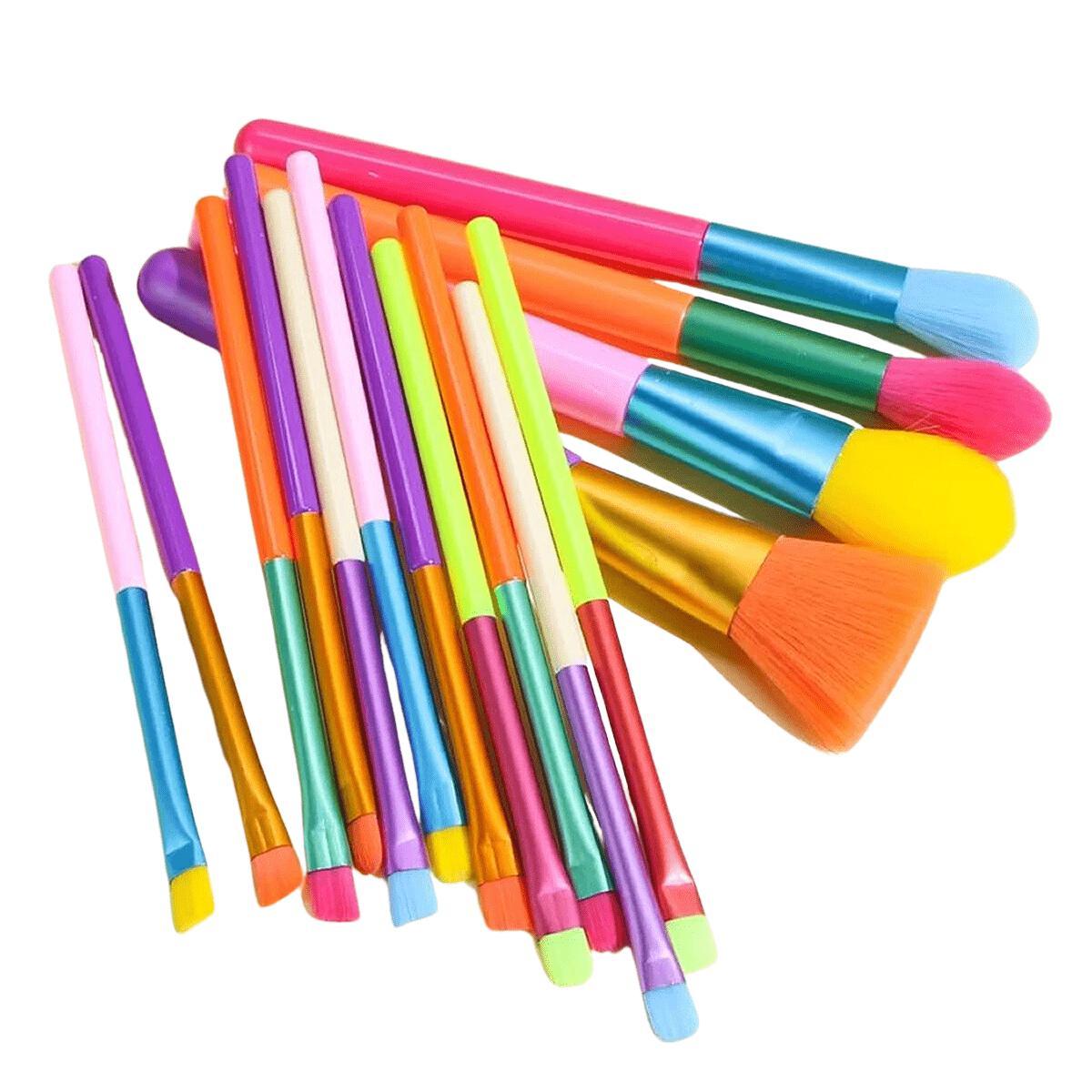 Kit Com 15 Pincéis De Maquiagem Profissional Pincel Colorido