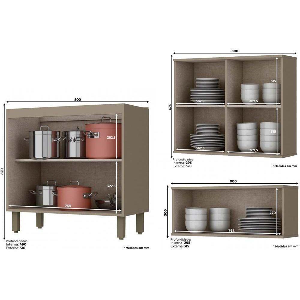 Cozinha Completa Connect 8 Peças (4 Armários + 2 Balcões + 2 Complementos) C8p10 Duna-cristal - Henn
