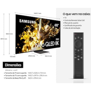 Smart TV 65" Neo QLED 8K Samsung 65QN700B Mini LED, Processador com IA, Som em Movimento Virtual, Tela sem limites, Ultrafina, Única Conexão