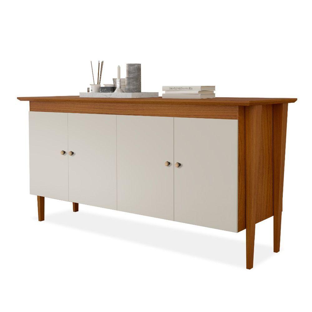 Miniatura Aparador Buffet Moretta Para Sala De Estar 1,80M 4 Portas Em Mdf 15Mm - Carvalho New/Off White