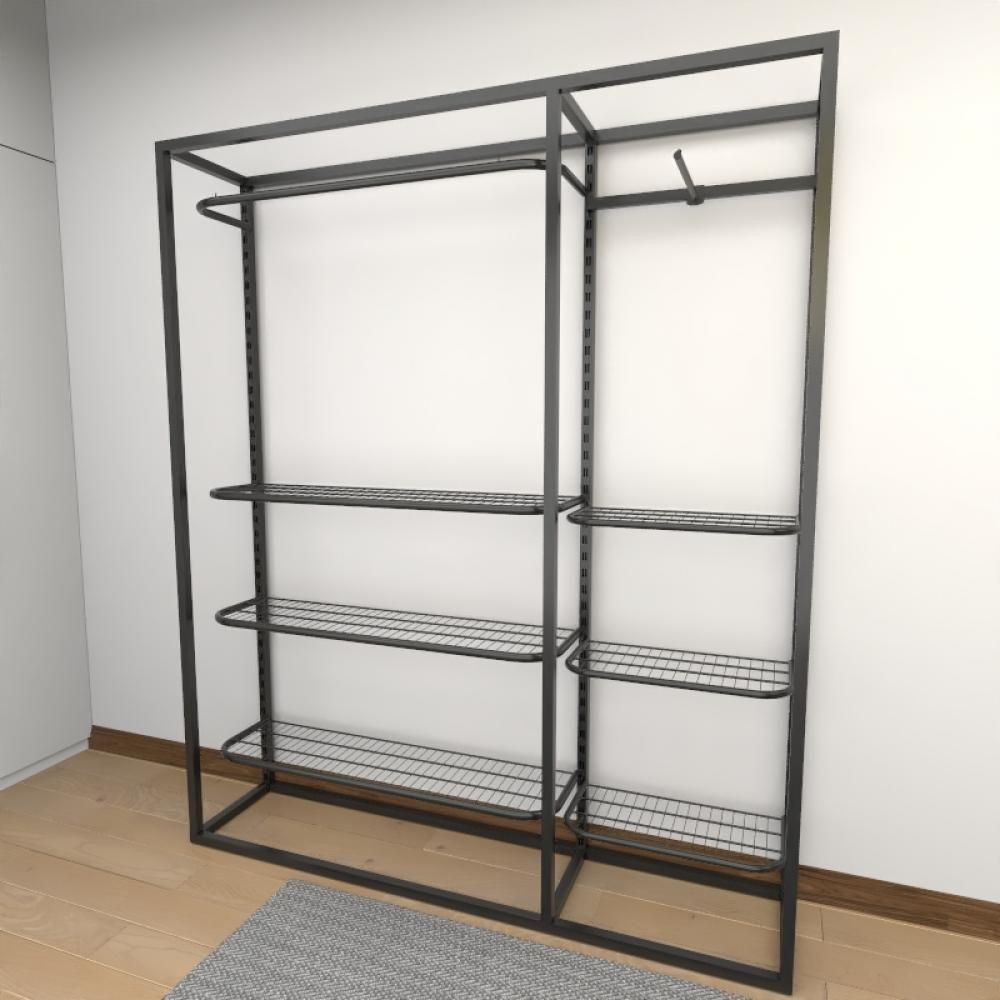 Miniatura Closet Araras, Guarda Roupas Aberto Industrial Com 11 Peças Preto Fdprp303