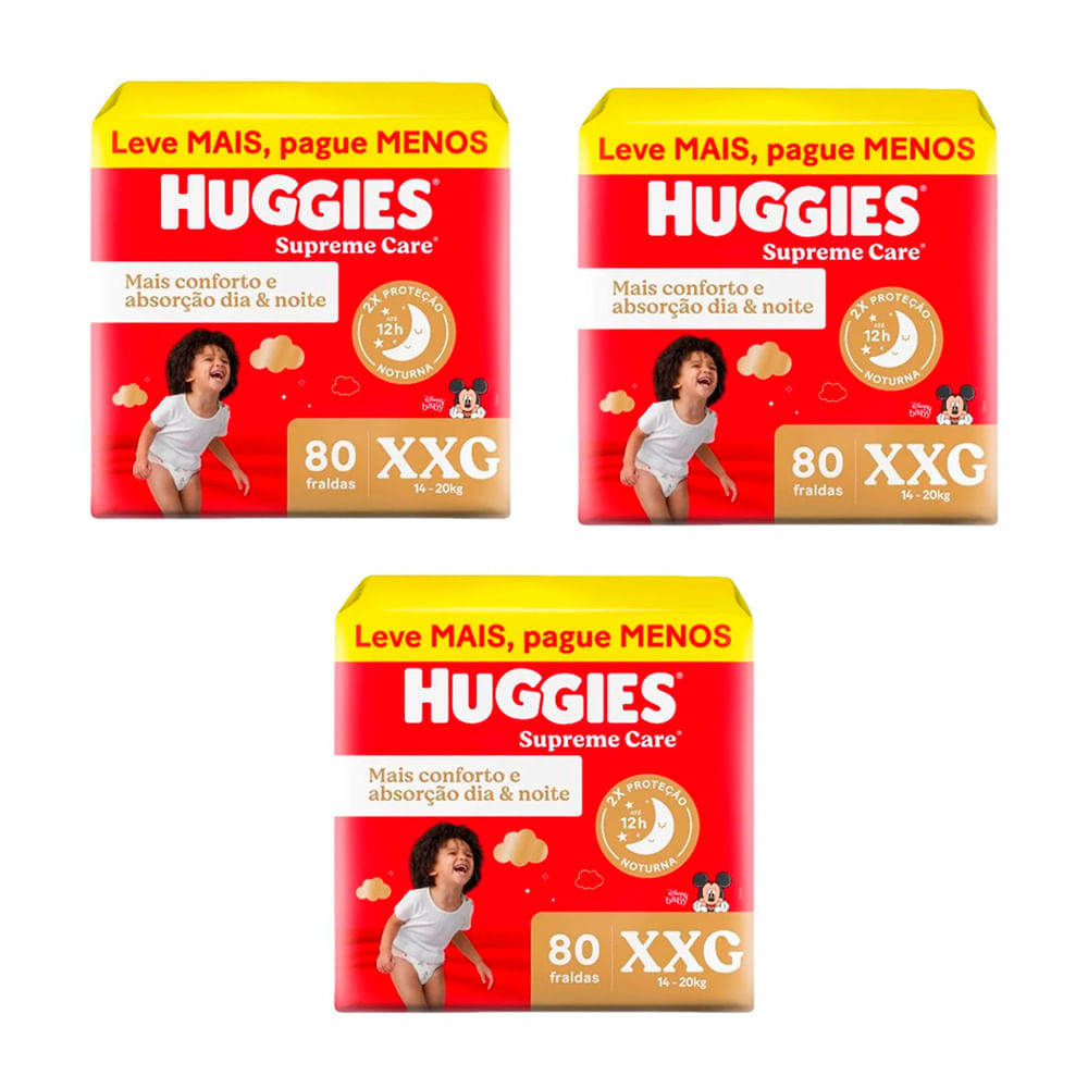 Miniatura Kit 3 Fralda Huggies Supreme Care Max XXG 80 unidades Cada