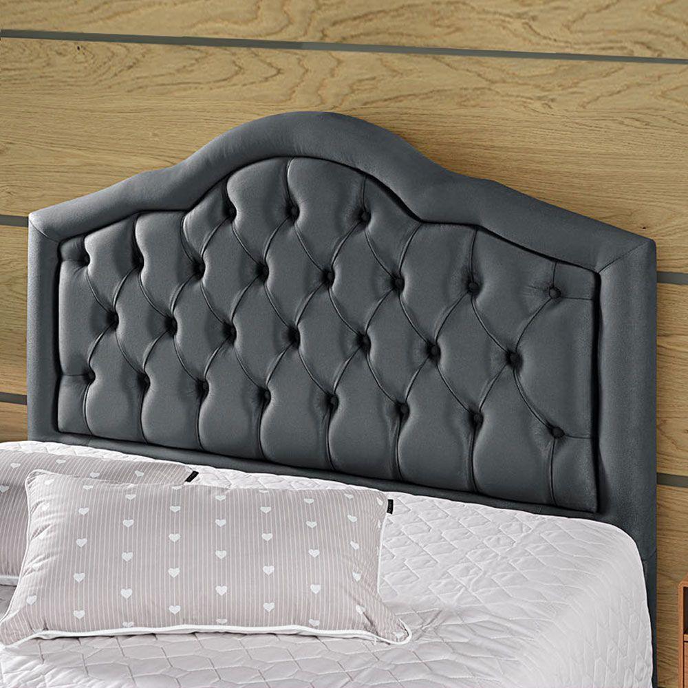 Miniatura Cabeceira Cama Box Casal 1,40m Estofada Veneza Com Suporte Para Fixação Em Veludo Pávia Cinza Cinza