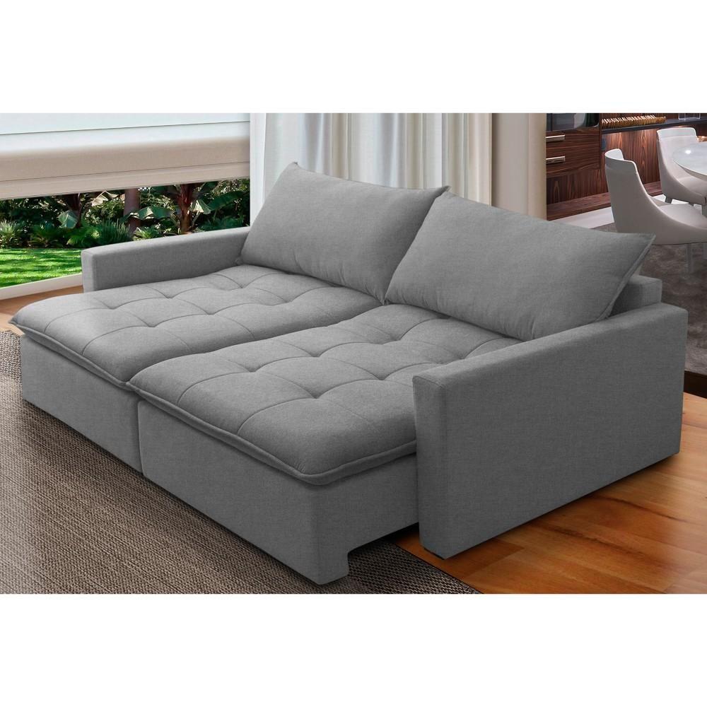 Miniatura Sofá Cama Casal Retrátil 208cm Carly F05 Linho Impermeabilizado Cinza - Mpozenato