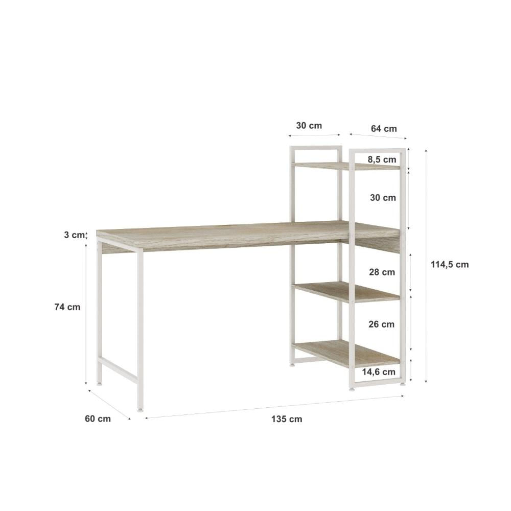 Miniatura Escrivaninha com Estante 3 Prateleiras Estilo Industrial 135cm Active Yescasa Snow / Est.Branca