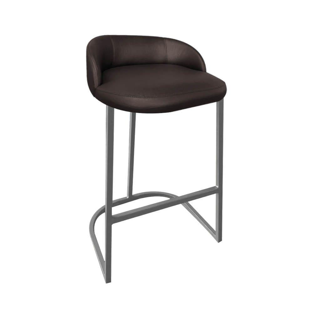 Miniatura Banqueta Betyna Com Encosto Alta Cozinha Bar Balcão Ferro Cinza Sintético Marrom - Amey Decor