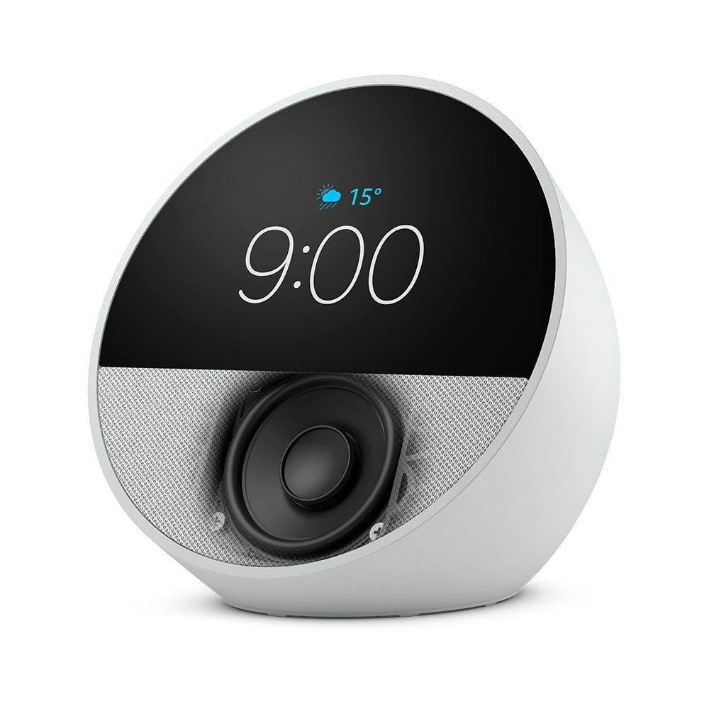 Miniatura Echo Spot Amazon, Com Alexa, Som envolvente, Com Relógio, Smart Speaker, Branco - B0C2S3VVLW