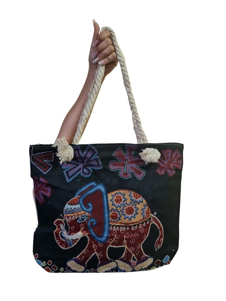 Miniatura Kit 5 Bolsas Feminina Lona Alça De Cordas Estampa Sortida