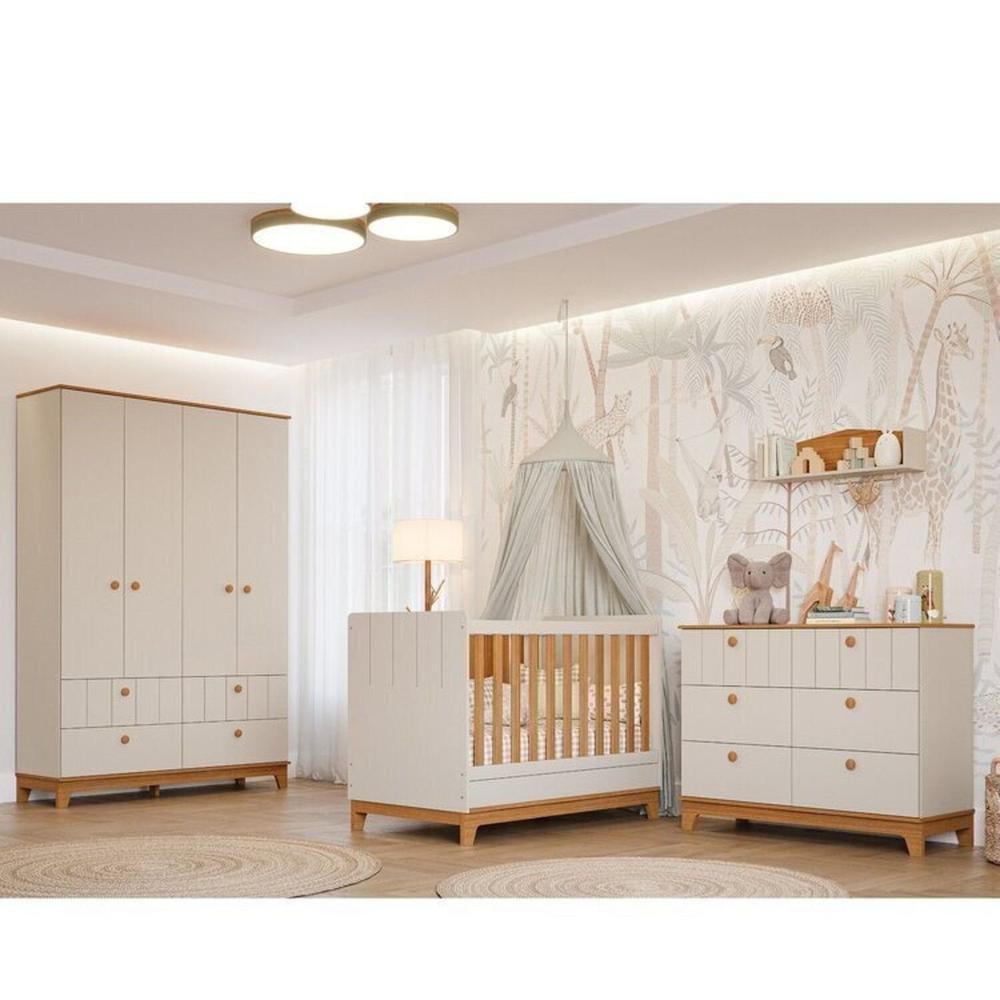 Miniatura Quarto de Bebê 1 Berço 1 Cômoda 6 Gavetas 1 Guarda Roupas 4 Portas 4 Gavetas Chantilly Off White/Nature