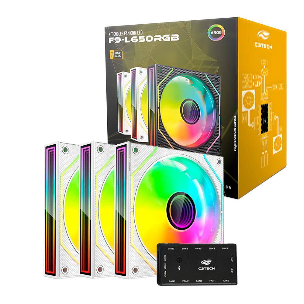Miniatura Kit 3 Cooler Fan E Controladora Rgb, F9-L650Whrgb C3Tech