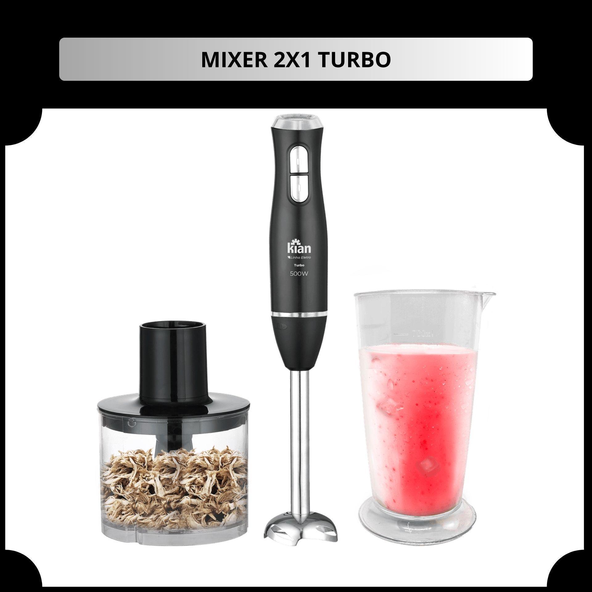 Miniatura Mixer 2X1 Turbo 110V 127V 500W Preto Processador Alimentos
