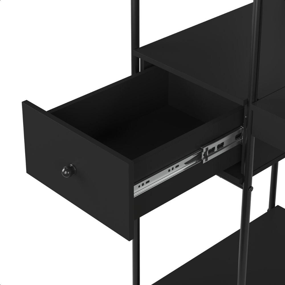 Miniatura Mesa Escrivaninha Industrial Escritório Com Prateleira Lateral Criare Preto