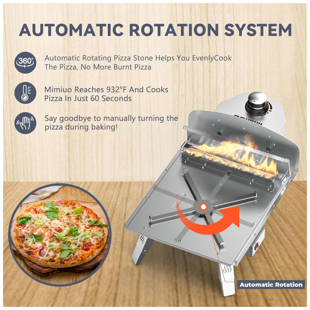 Miniatura Forno a Lenha Externo Portátil com Rotação Automática e Pedra para Pizza, Mimiuo, Preto 110v