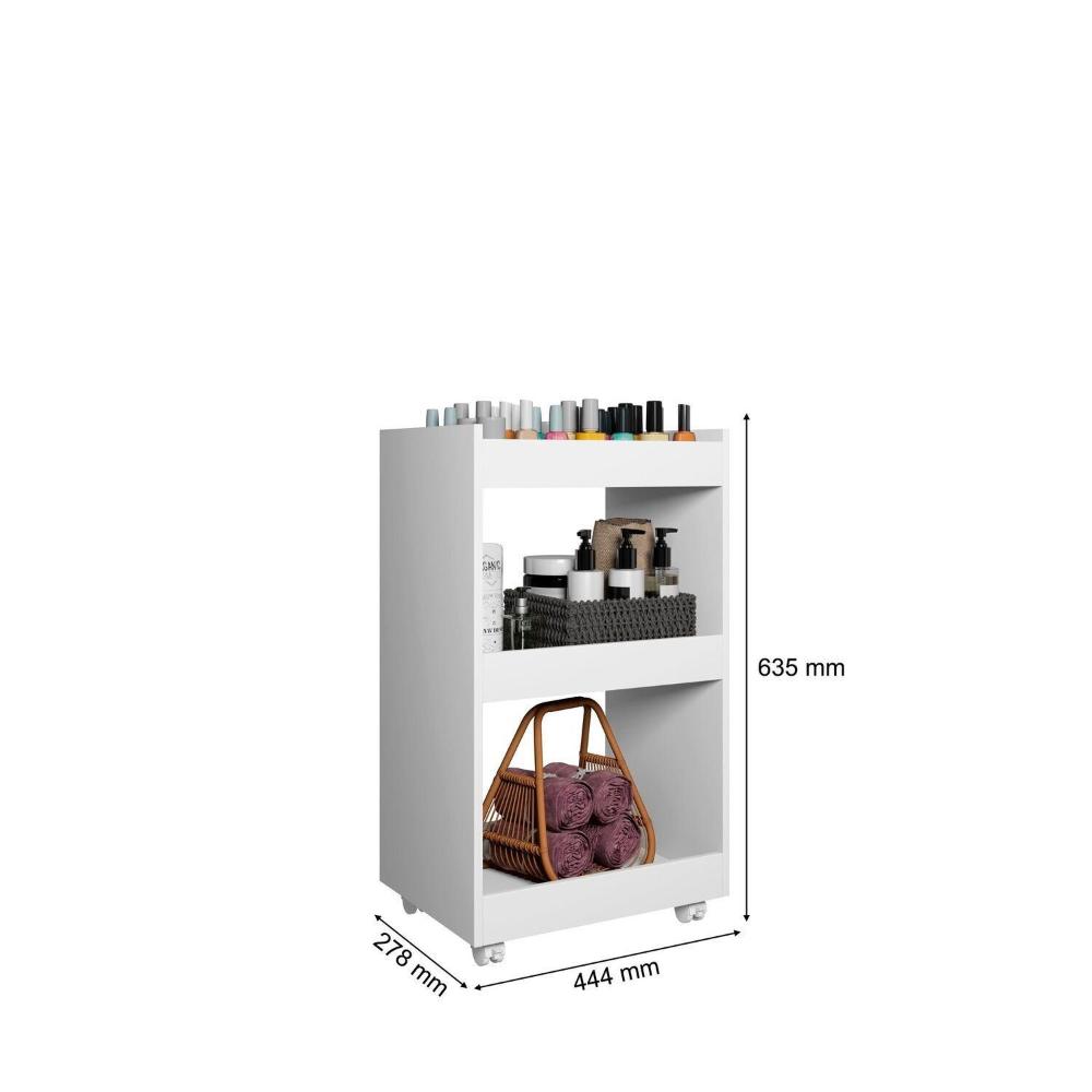 Miniatura Organizador Carrinho Multiuso 3 Prateleiras com Rodízios Jade Branco