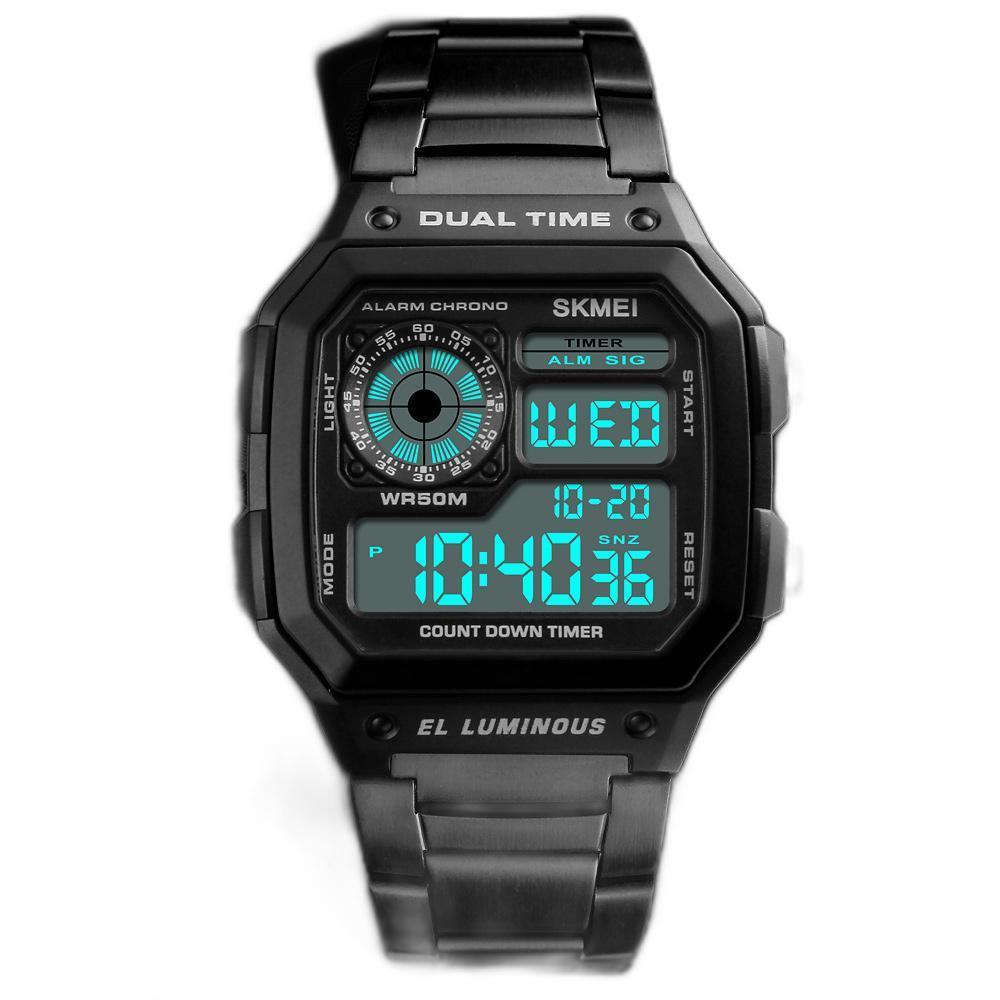 Miniatura Relógio Masculino Skmei 1335 Esportivo Quadrado Led Preto