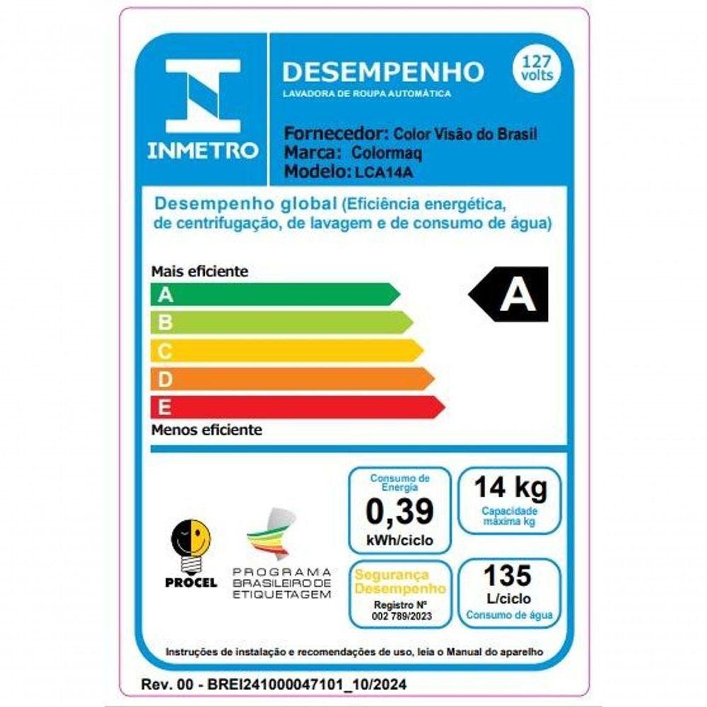 Miniatura Máquina De Lavar Colormaq 14kg Branco 110V