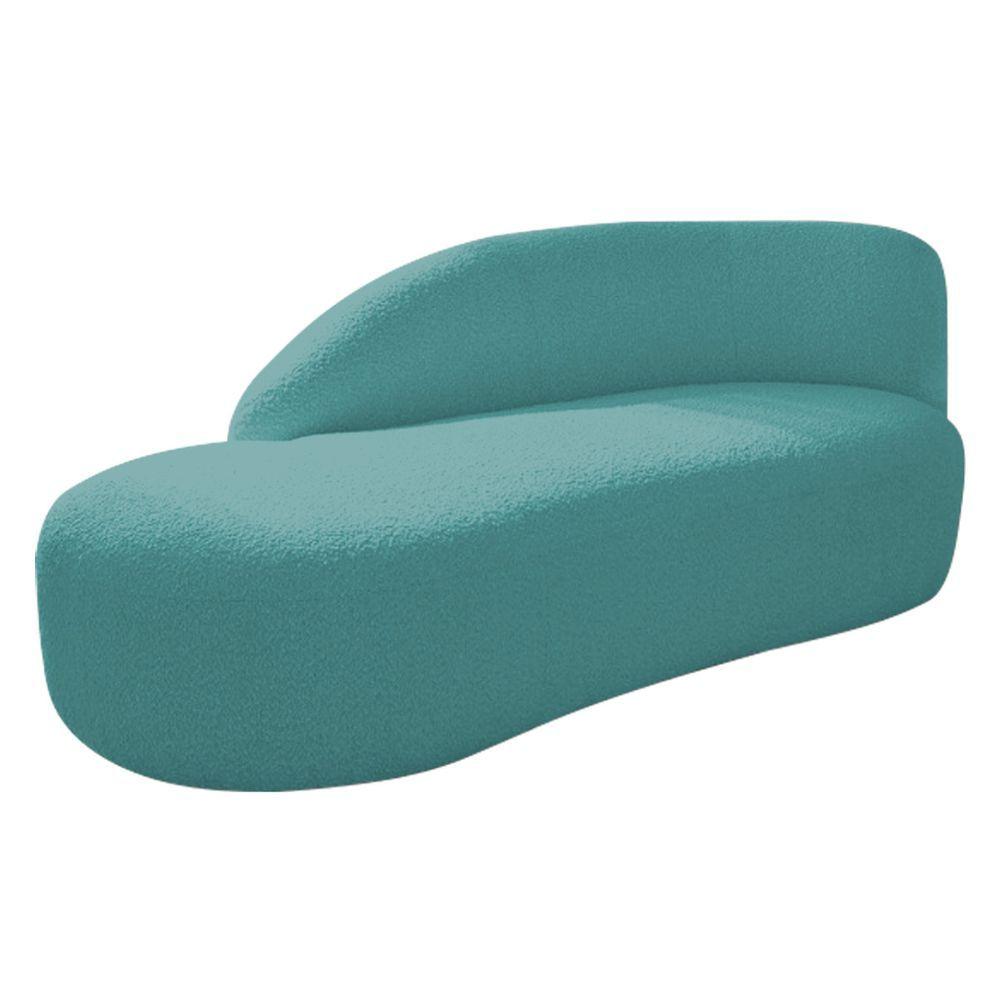 Miniatura Kit Divã Luna 140cm Lado Esquerdo E 01 Poltrona Base De Ferro Preto Suede Cor Azul Turquesa