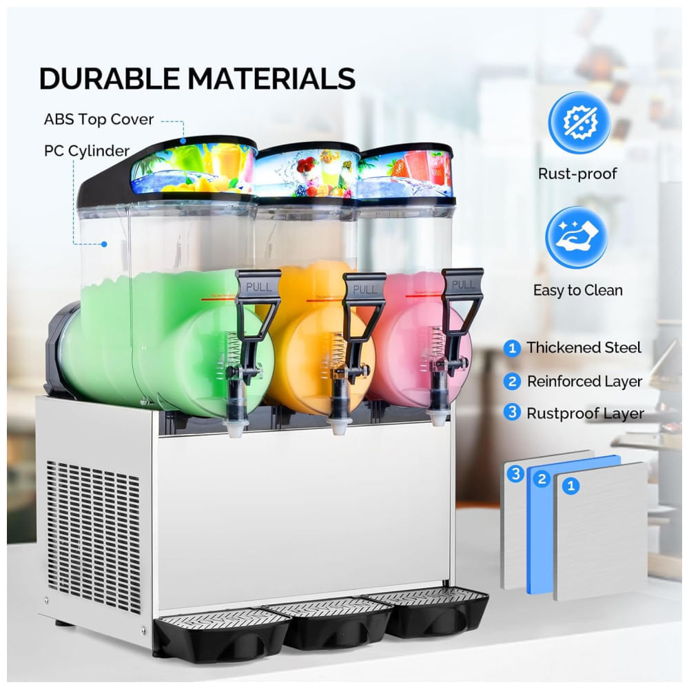 Miniatura Máquina de Frozen ROVSUN, 45L X 3 Tanques de Slushie, Eficiente em Resfriamento para Casa, Restaurante, Bar e Festas