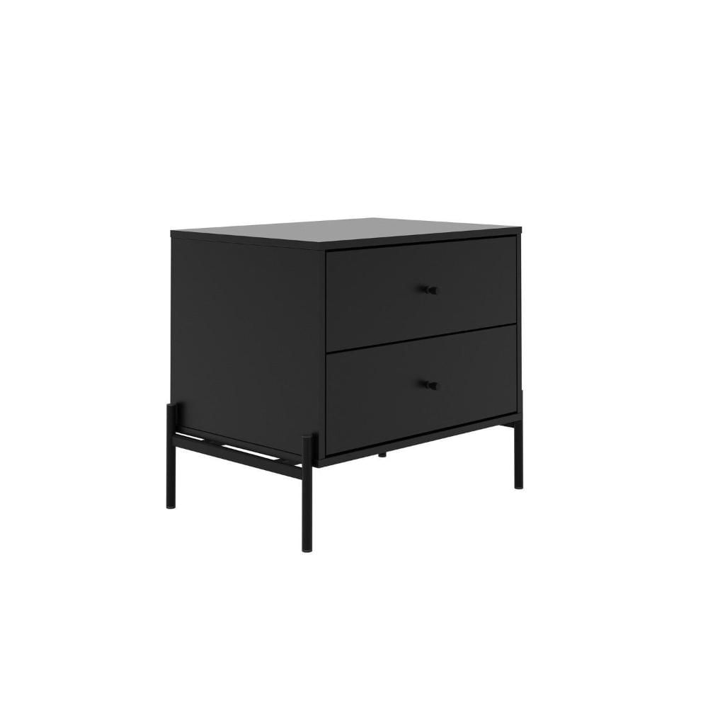 Miniatura Mesa de Cabeceira 2 Gavetas Jasper 64 Cm Preto Fosco