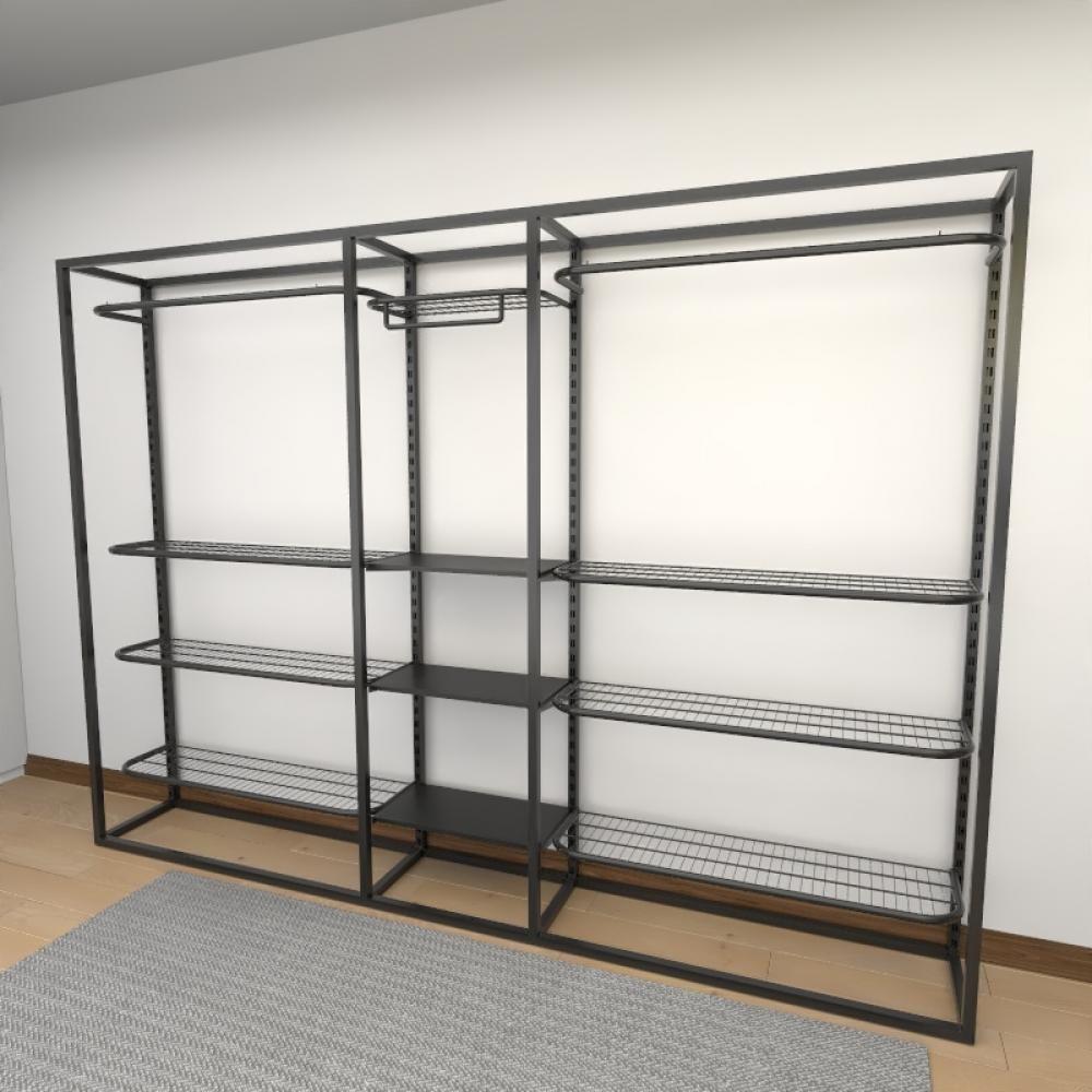 Miniatura Closet Araras, Guarda Roupas Aberto Industrial Com 21 Peças Preto Fdprp440