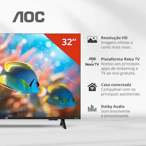 Miniatura Smart TV 32" HD AOC 32S5155/78G Roku TV Wi-Fi Dolby Audio Preta