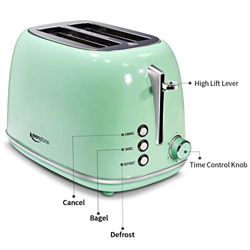 Miniatura Torradeira Elétrica Keenstone Estilo Retrô 2 fatias Aço Inoxidável Verde 110V