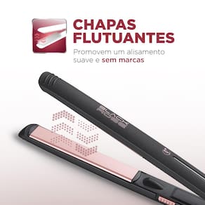 Chapinha | Prancha Mondial P-27 com Chapas de Cerâmica 220°C com Emissão de Íons Black Rose - Bivolt