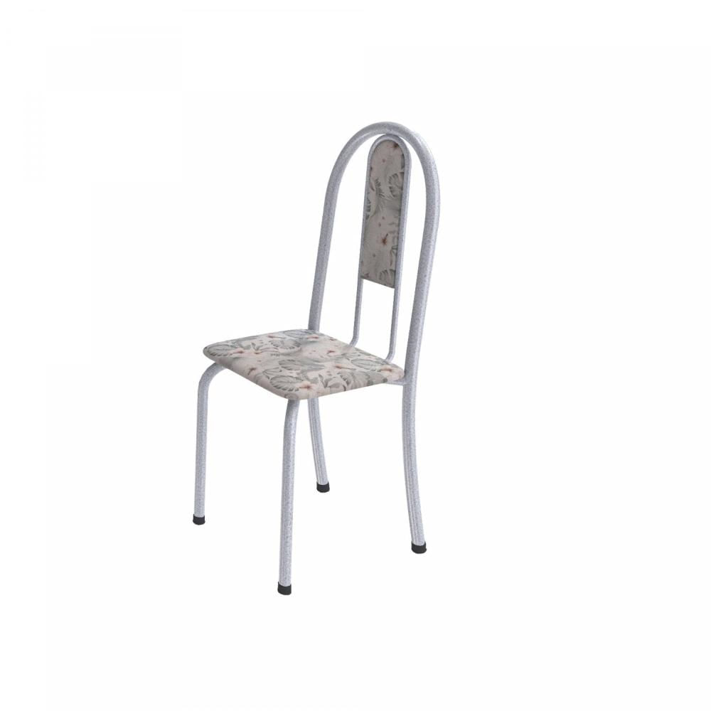 Conjunto Mesa Tubular 120cm Tampo em Vidro com 4 Cadeiras Iris Soma Móveis Botanic Cinza/Pérola