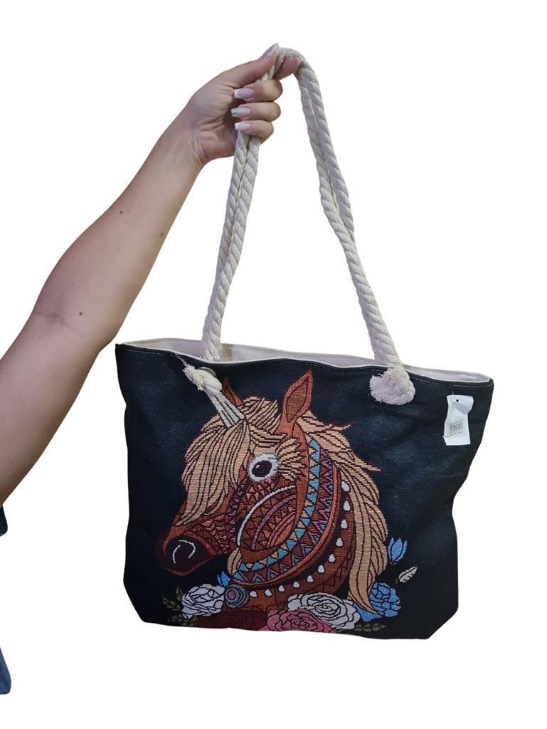 Miniatura Kit 5 Bolsas Feminina Lona Alça De Cordas Estampa Sortida