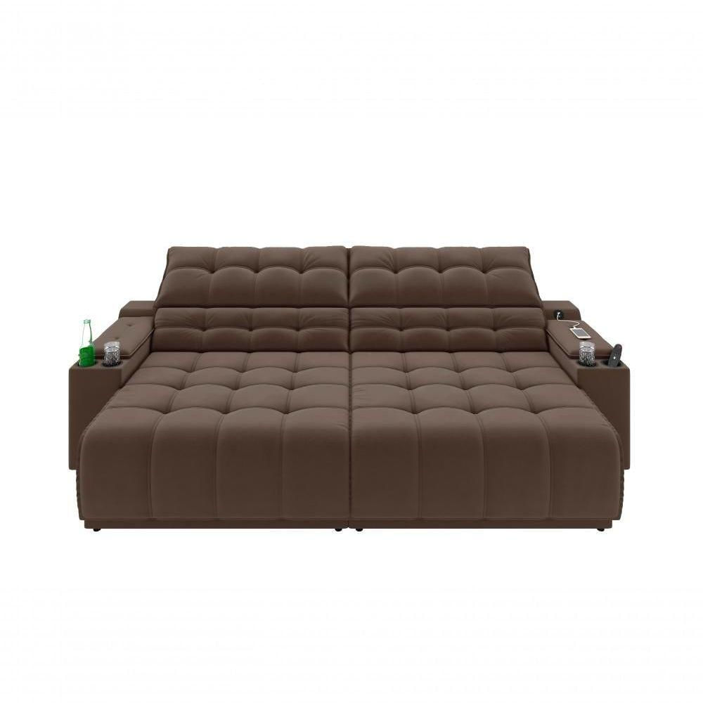 Miniatura Sofá Connect Premium 2,30m Assento Retrátil-reclinável Com Porta Copos E Entrada Usb Suede Marrom