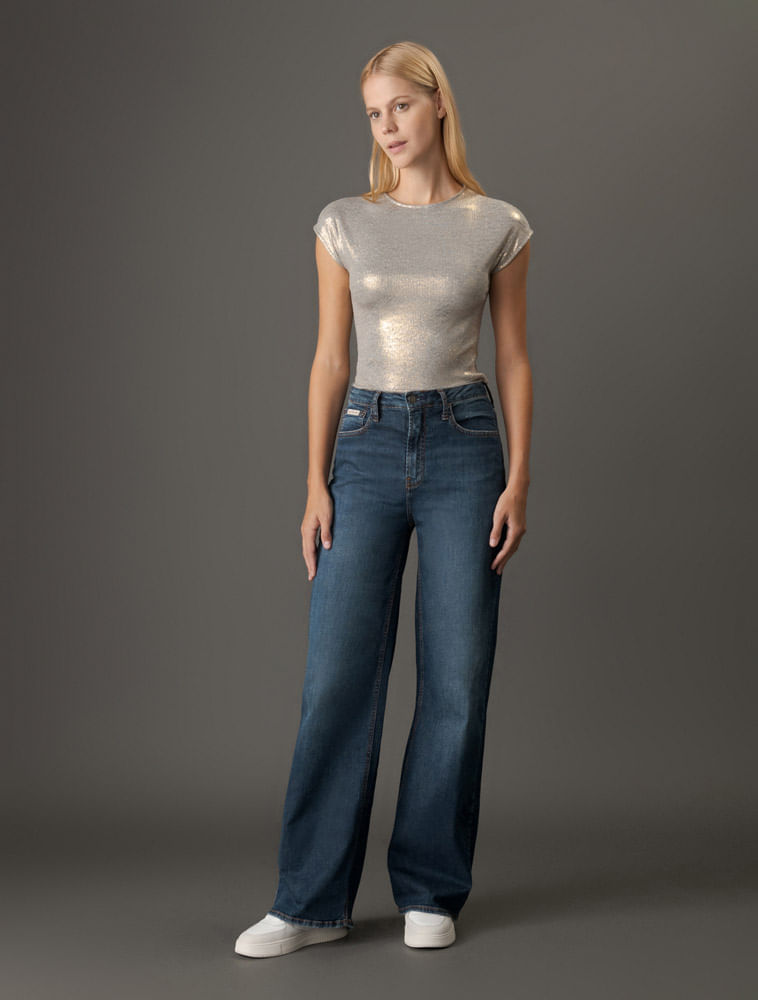 Miniatura Calça Jeans Feminina Wide Leg Stretch Calvin Klein Jeans - Marinho Calça Jeans Feminina Wide Leg Stretch Calvin Klein Jeans Marinho 34