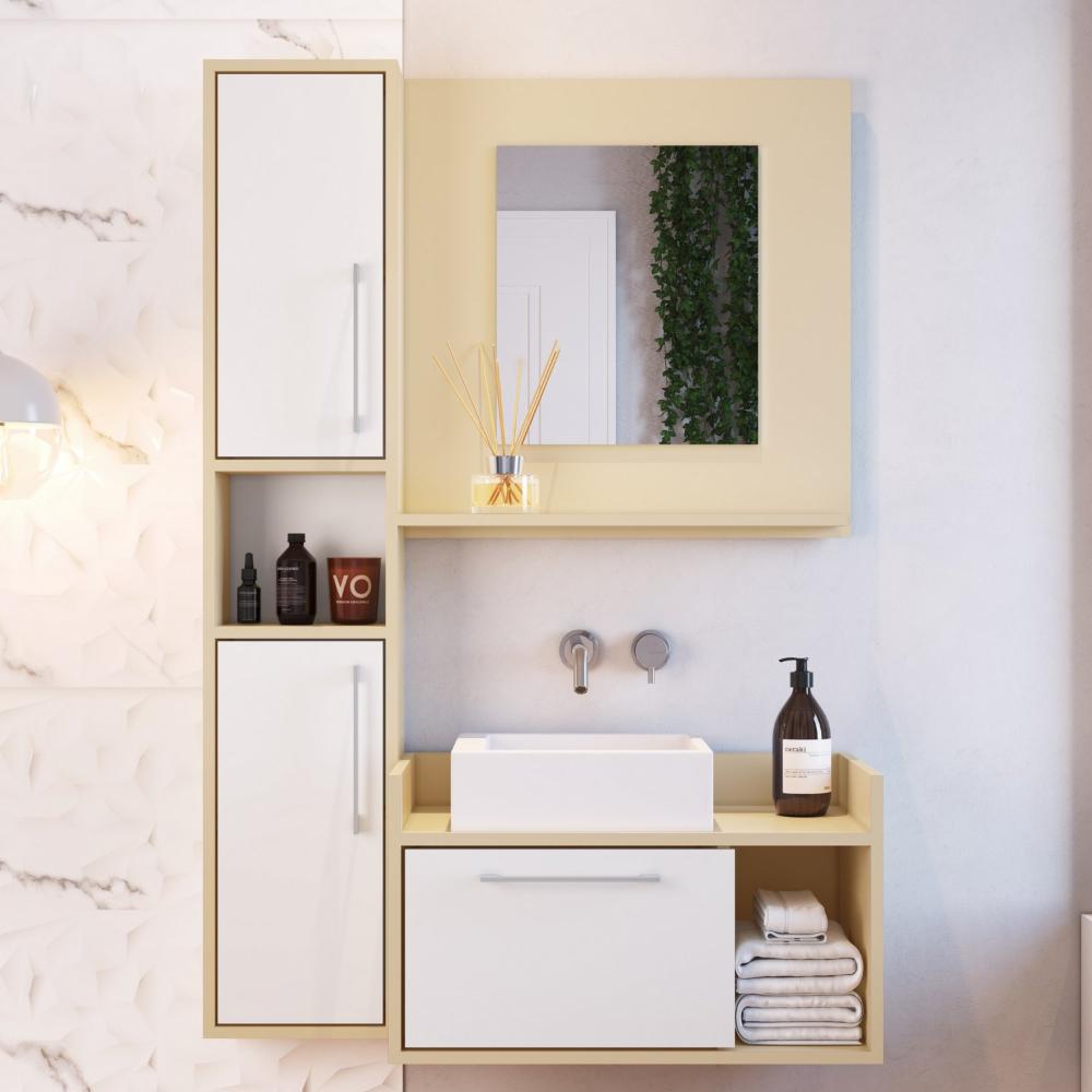 Miniatura Conjunto de Gabinete e Espelheira para Banheiro Criando Mobilia Branco/Bege
