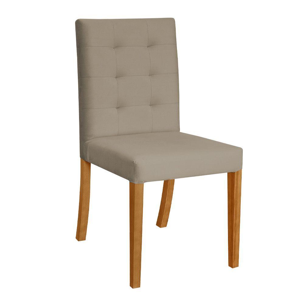 Miniatura Kit 6 Cadeiras De Jantar Estofadas Veludo Bege Paula Base Madeira Maciça - Cor: Bege