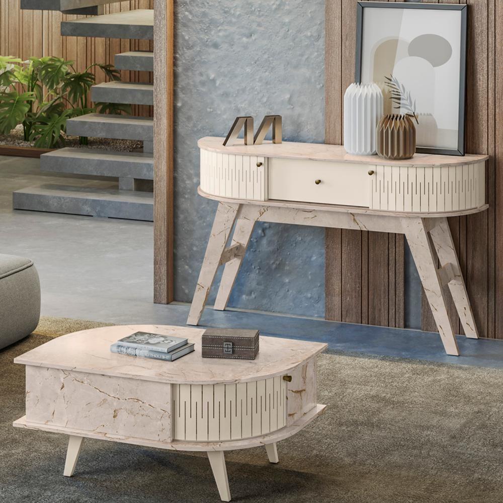 Miniatura Aparador E Mesa De Centro Para Sala Estind Calacata Off White Mdt Calacata Off White