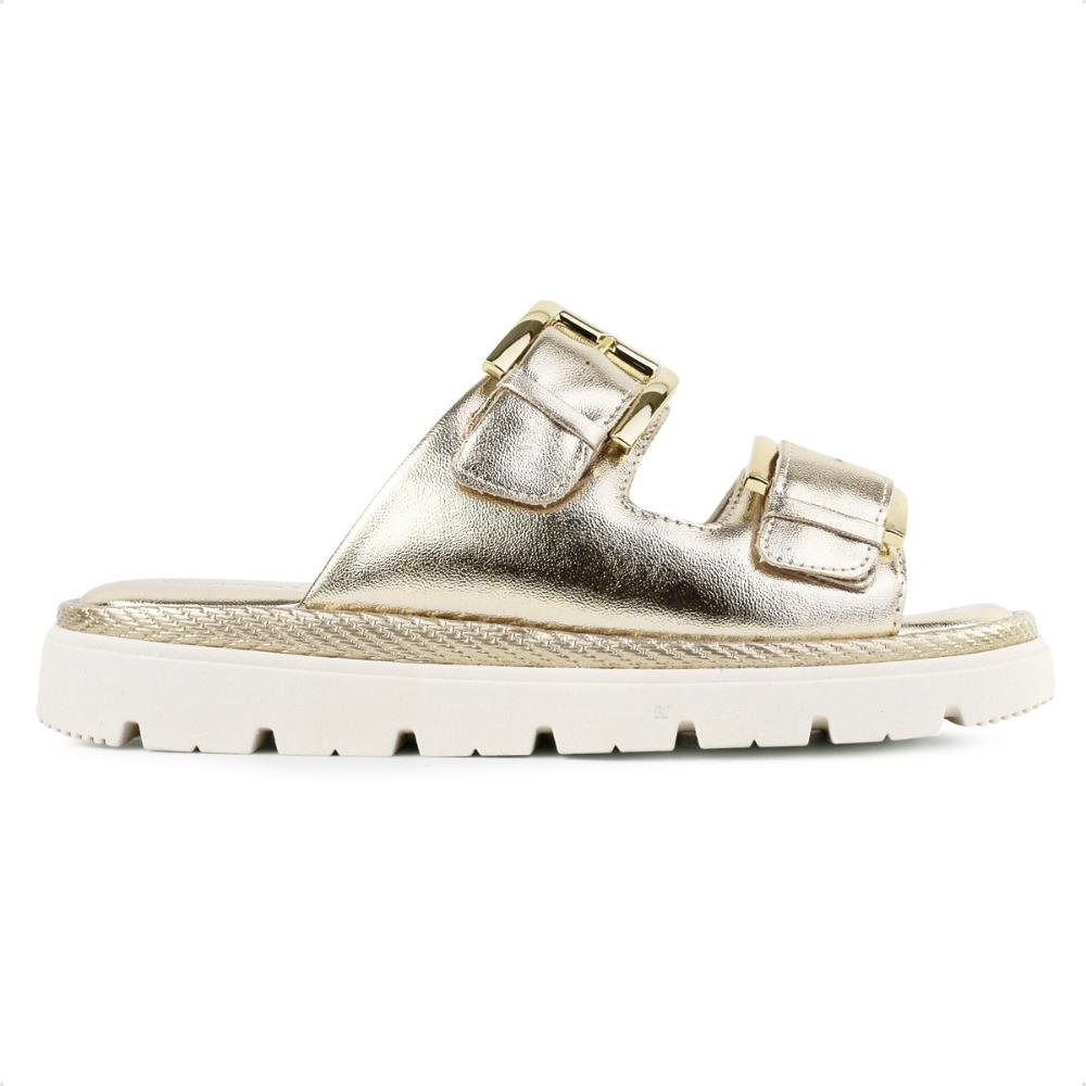 Miniatura Sandália Comfortflex Slide Com Fivela Dupla Feminina Dourado - 34