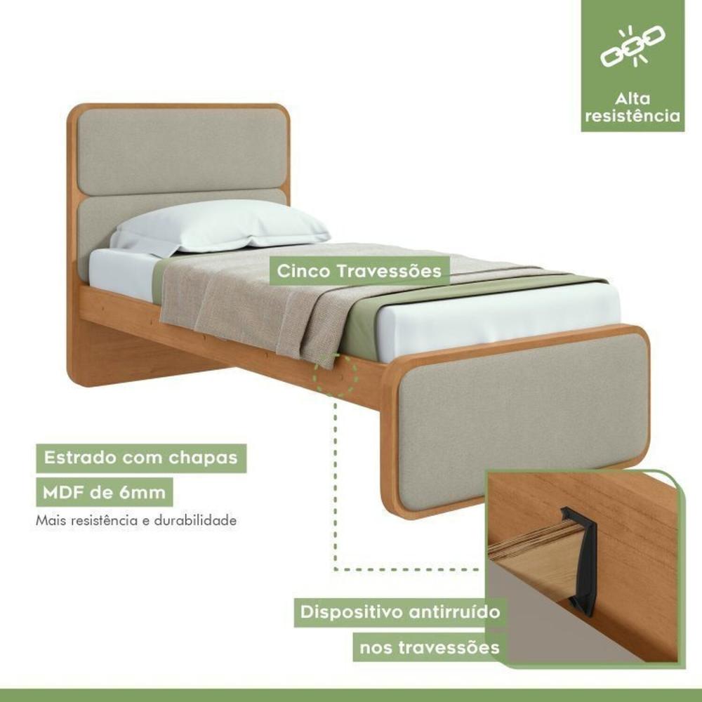 Quarto Infantil com 2 Camas Solteiro Loop Tecido Boucle e Mesa de Cabeceira 2 Gavetas Loop Amendoa Clean/Salvia