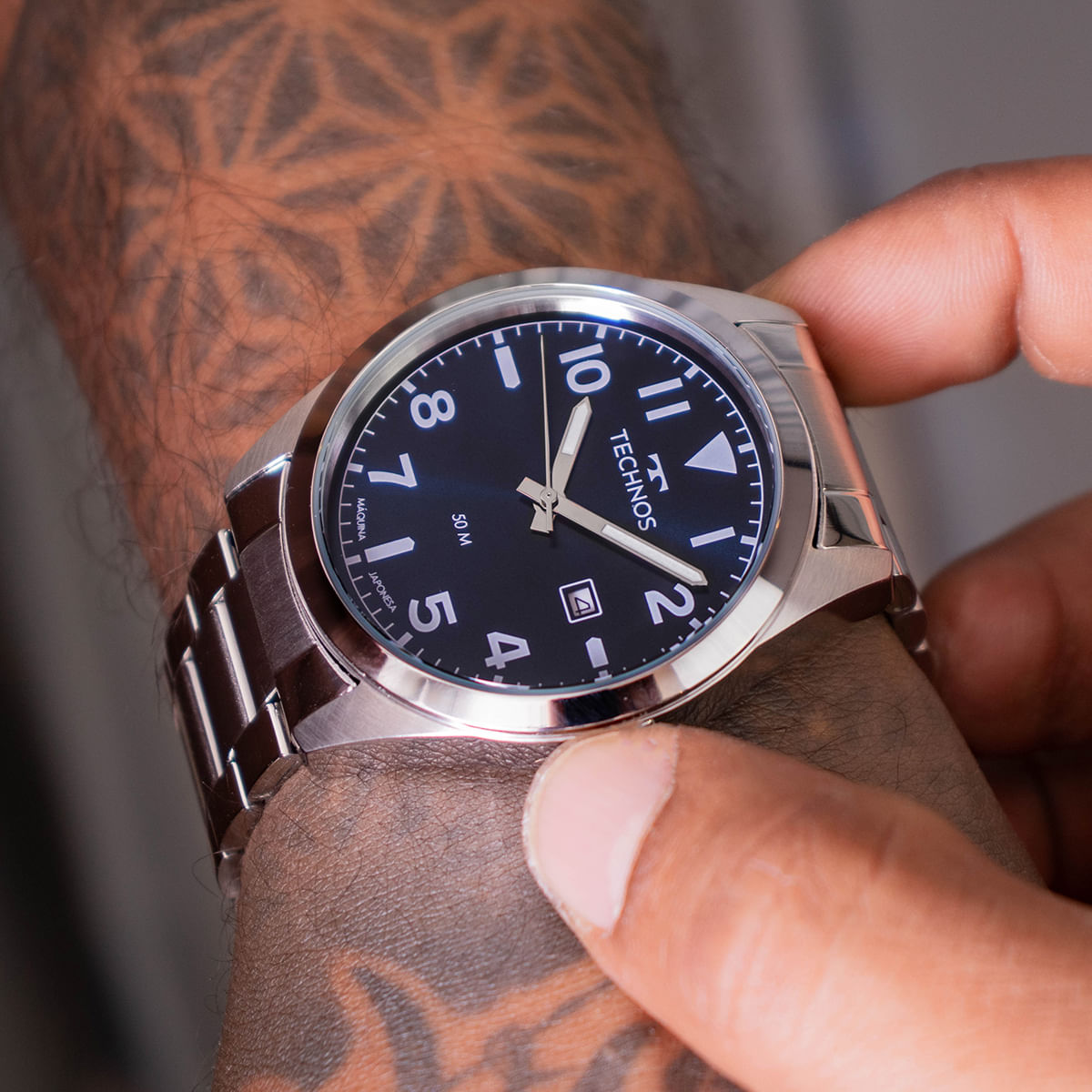 Miniatura Relógio Masculino Technos Prata Azul Analógico 2115UAI/1A
