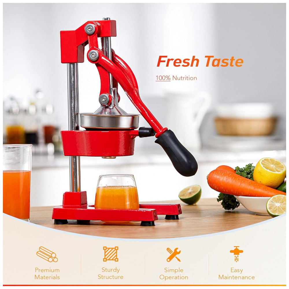 Miniatura Espremedor de Frutas Manual Profissional, Aço Fundido, CO Z, Vermelho
