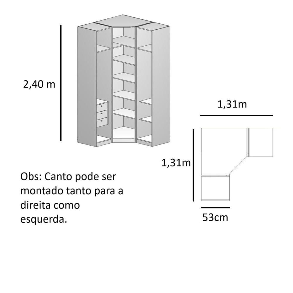 Miniatura Módulo Guarda-roupa de Canto Obliquo Espelho 3 Portas Mdf Clean Altezza Branco
