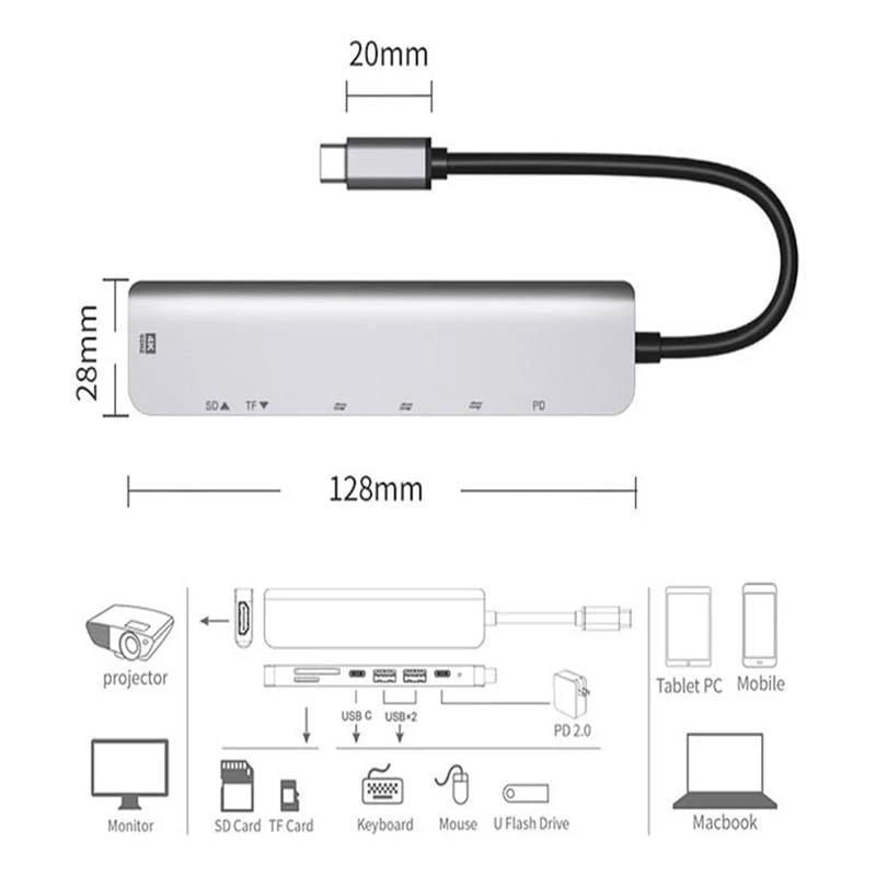 Hub Cabo Adaptador Multiportas Usb-C 7 Em 1 Hdmi 4K Usb 3.0