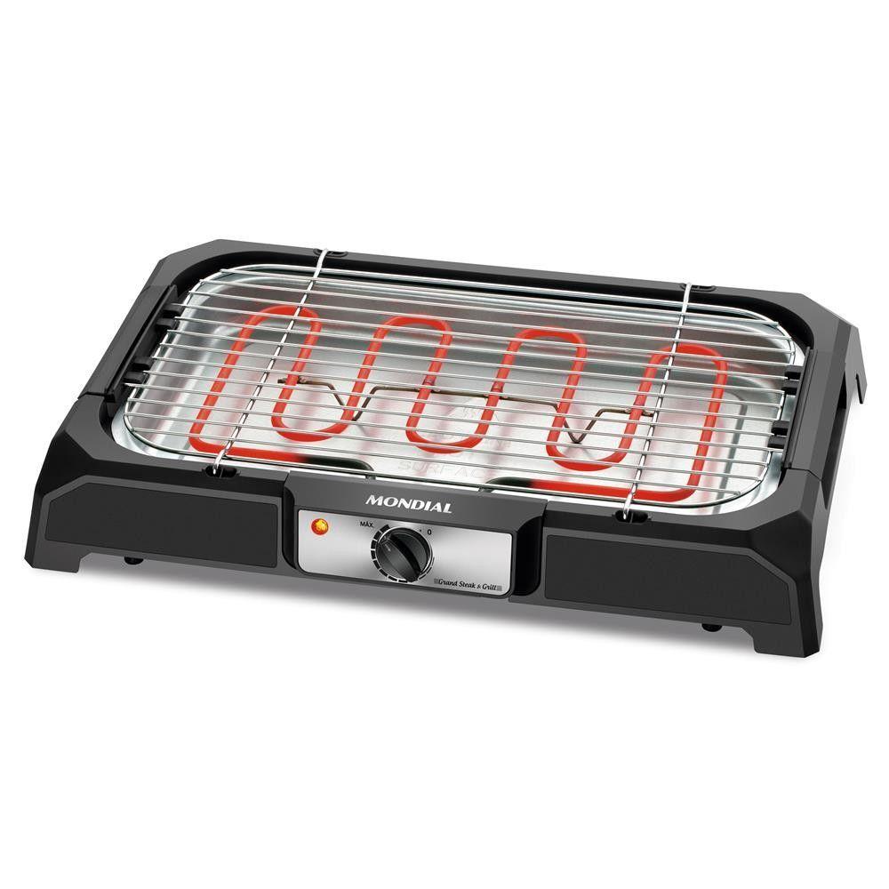 Miniatura Churrasqueira Grill Eletrica Mondial 1800w Preta Inox 110V